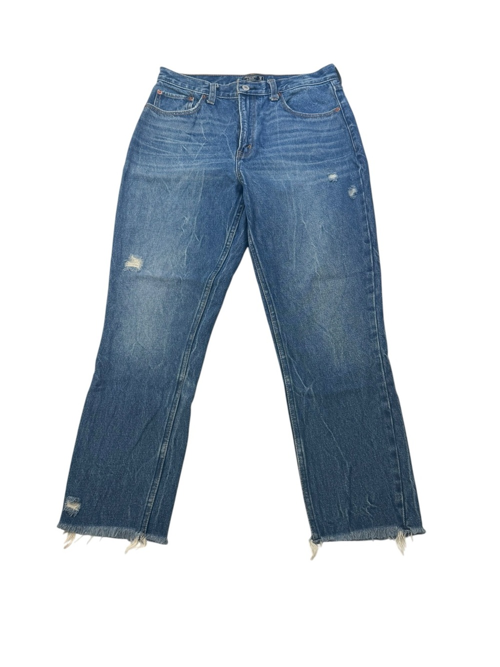 Abercrombie & Fitch Mom Jean Distressed Mid-Blue Straight-Leg Denim Size 6 / 28